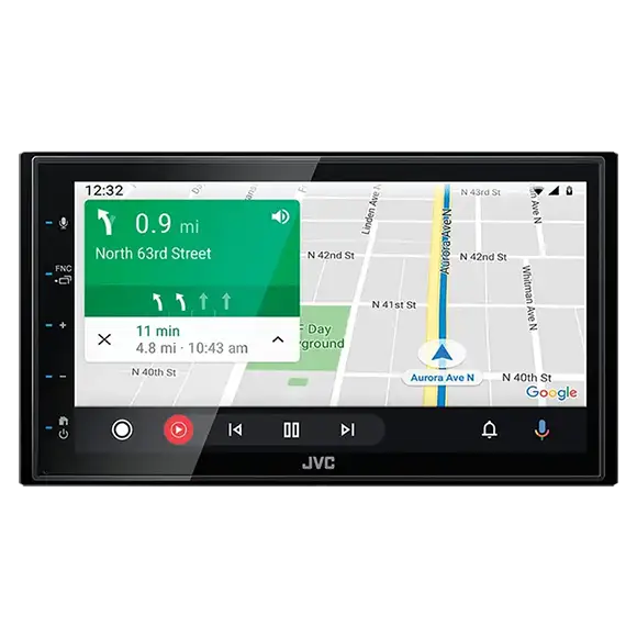 JVC Wired Apple CarPlay Android Auto Stereo KW-M560BT The Android Auto Google Maps view on a JVC KW-M560BT stereo.