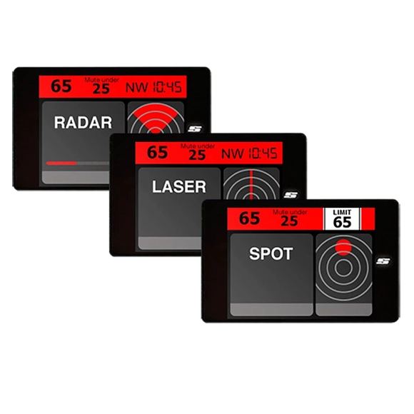 Three Stinger VIP radar threat warning visualisations; radar, laser, and spot.